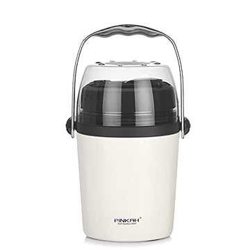 (PINKAH) Lunch Box with foldable spoon | stainless steel (950ml) - White