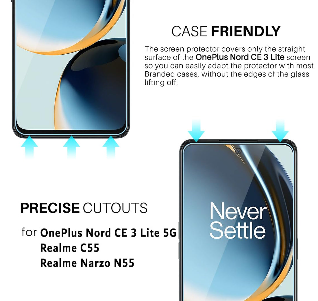 OnePlus Nord CE 3 Lite / Realme C55 / Realme Narzo N55 Tempered and Screen Protector Guard  GLaS HD - 2 Pack