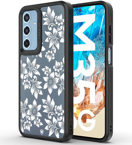 Samsung Galaxy M35 Back Cover Case | Floral White - Black