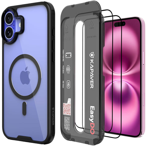 iPhone 16 Back Cover Case With Glass | Mag-X - Black Case with Clear Glass