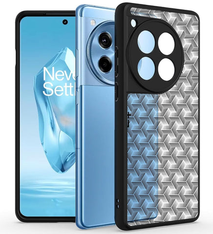 OnePlus 12R 5G (FOSO) Back Cover Case - Black ( Lattice Stripe)
