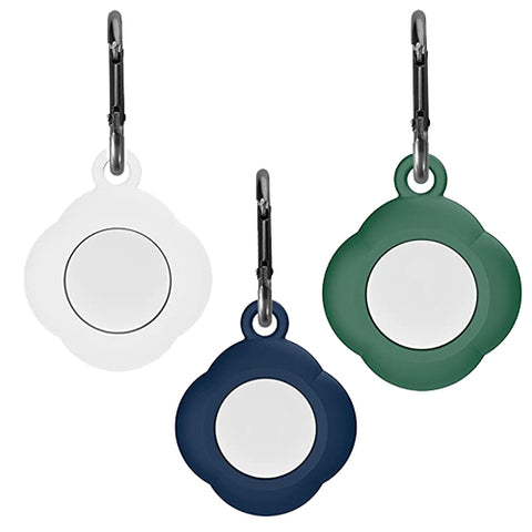 Apple Airtags-(2021) (FOSO) Silicone Airtag Case, Four Leaf Protective Cover - Green, White & Navy Blue