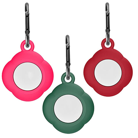 Apple Airtags-(2021) (FOSO) Silicone Airtag Case, Four Leaf Protective Cover - Red, Green & Dark Red
