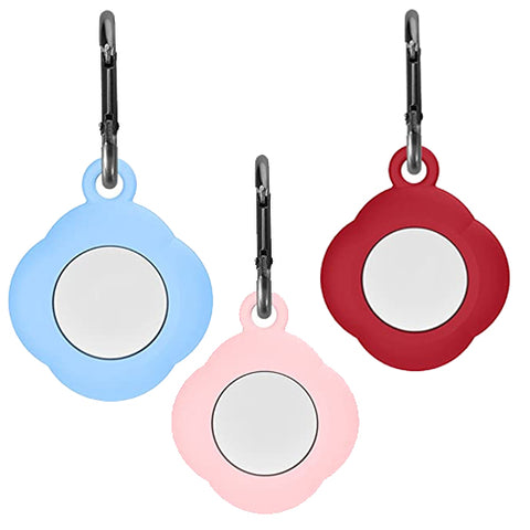Apple Airtags-(2021) (FOSO) Silicone Airtag Case, Four Leaf Protective Cover - Blue, Pink & Dark Red