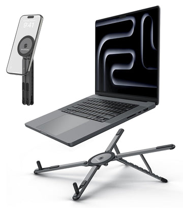 KAPAVER Foldable 360° Adjustable Holder with 8-Level Height Magnetic Aluminum Alloy HaloStand - Cosmic Gray