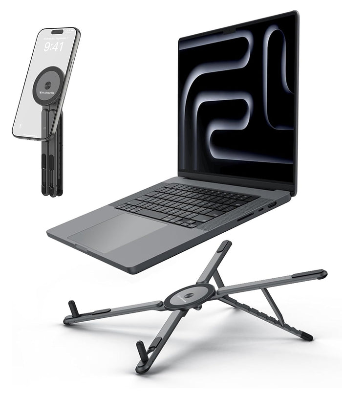 KAPAVER Foldable 360° Adjustable Holder with 8-Level Height Magnetic Aluminum Alloy HaloStand - Cosmic Gray