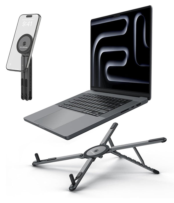 KAPAVER Foldable 360° Adjustable Holder with 8-Level Height Magnetic Aluminum Alloy HaloStand - Cosmic Gray