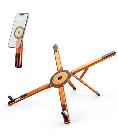 KAPAVER Foldable 360° Adjustable Holder with 8-Level Height Magnetic Aluminum Alloy HaloStand - Cosmic Orange