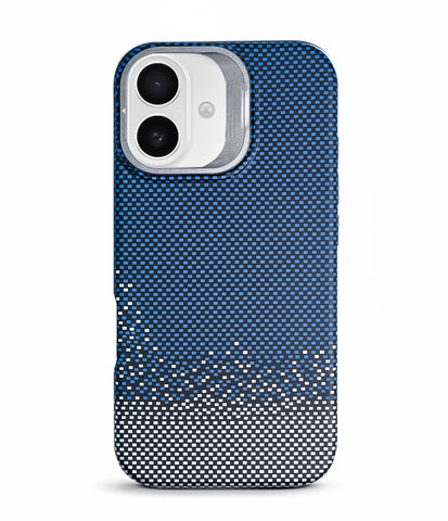 iPhone 16 Back Cover Case | Carbon Fiber Bracket Kickstand Mag-X - Silver Sand Blue