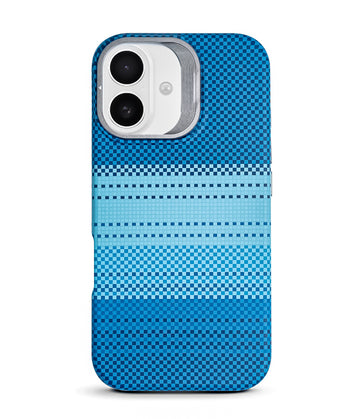 iPhone 16 Back Cover Case | Carbon Fiber Bracket Kickstand Mag-X - Moonrise Blue