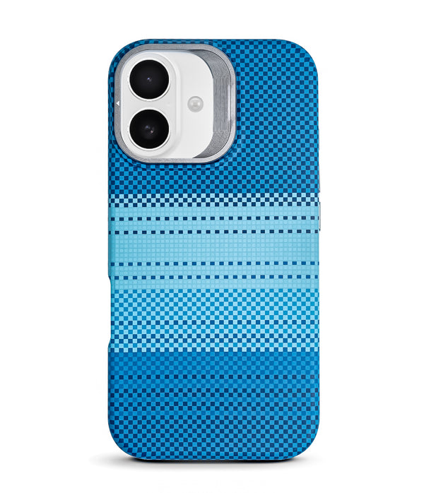 iPhone 16 Back Cover Case | Carbon Fiber Bracket Kickstand Mag-X - Moonrise Blue