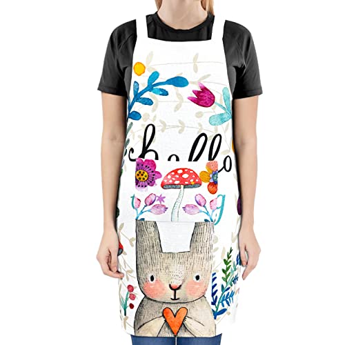 Sleeveless Strap Apron with Pocket (FABKUC ) Men and Women Cooking Kit Accessories (RABBIT)