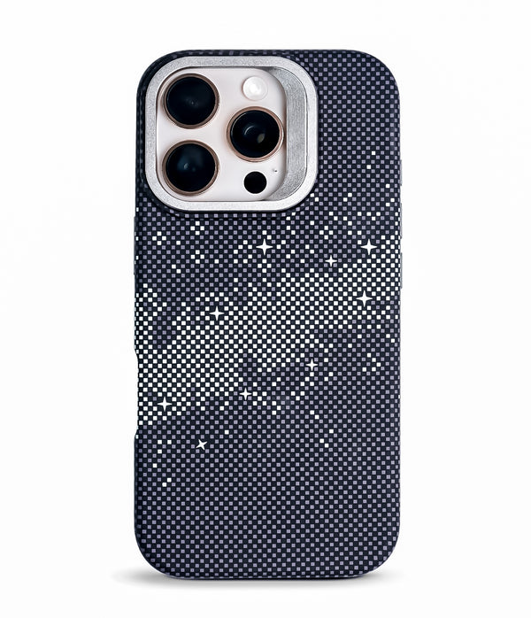iPhone 16 Pro Back Cover Case | Carbon Fiber Kickstand Mag-X - Galaxy Black