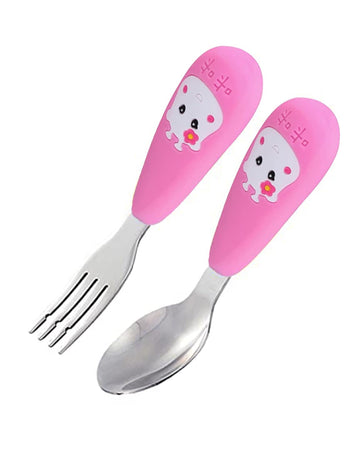 (PINKAH) Spoon and Fork Set with Silicone Handle Sleeve | Stainless Steel - Blush Pink