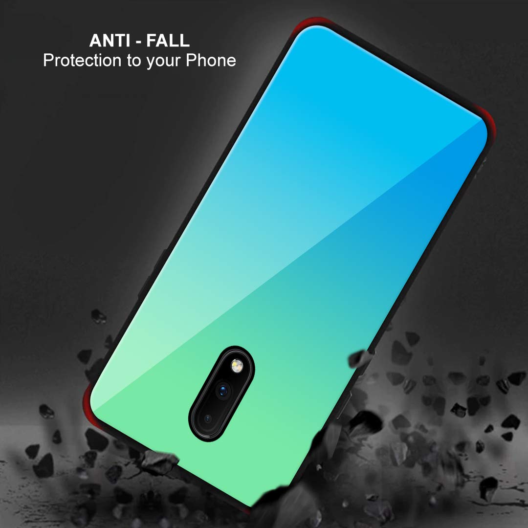 Foso Gradient Toughened Glass Back Cover Case for OnePlus 7/1+7 (Gradient Neptune Blue)
