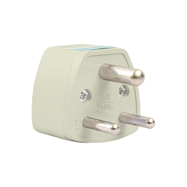 FOSO Travel Adapter Plug - Type D, 3-Round Pin Converter Socket (for Laptop, Camera, Charger) - Half-White