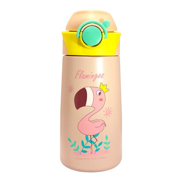 (PINKAH) Kids Cartoon Design Bottle | Stainless Steel (390ML) - Pink