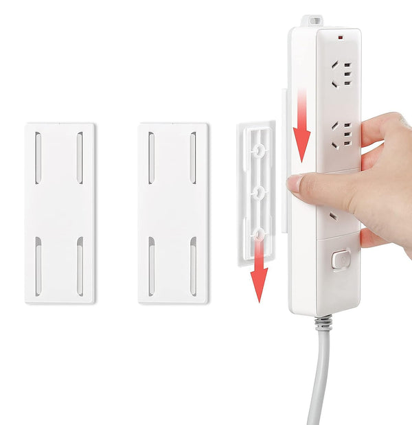 Self Adhesive Power Strip Holder Surge Protector Wall Mounted Fixator Punch Free Cable Management System For  WiFi Remote Control Router Computer Kitchen Home Office - 2 Pack