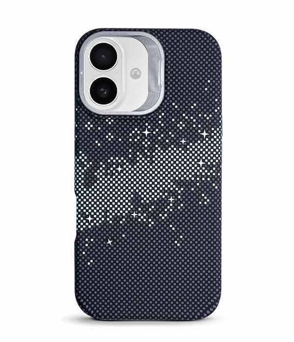 iPhone 16 Back Cover Case | Carbon Fiber Kickstand Mag-X - Galaxy Black