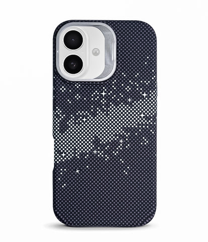 iPhone 16 Back Cover Case | Carbon Fiber Kickstand Mag-X - Galaxy Black