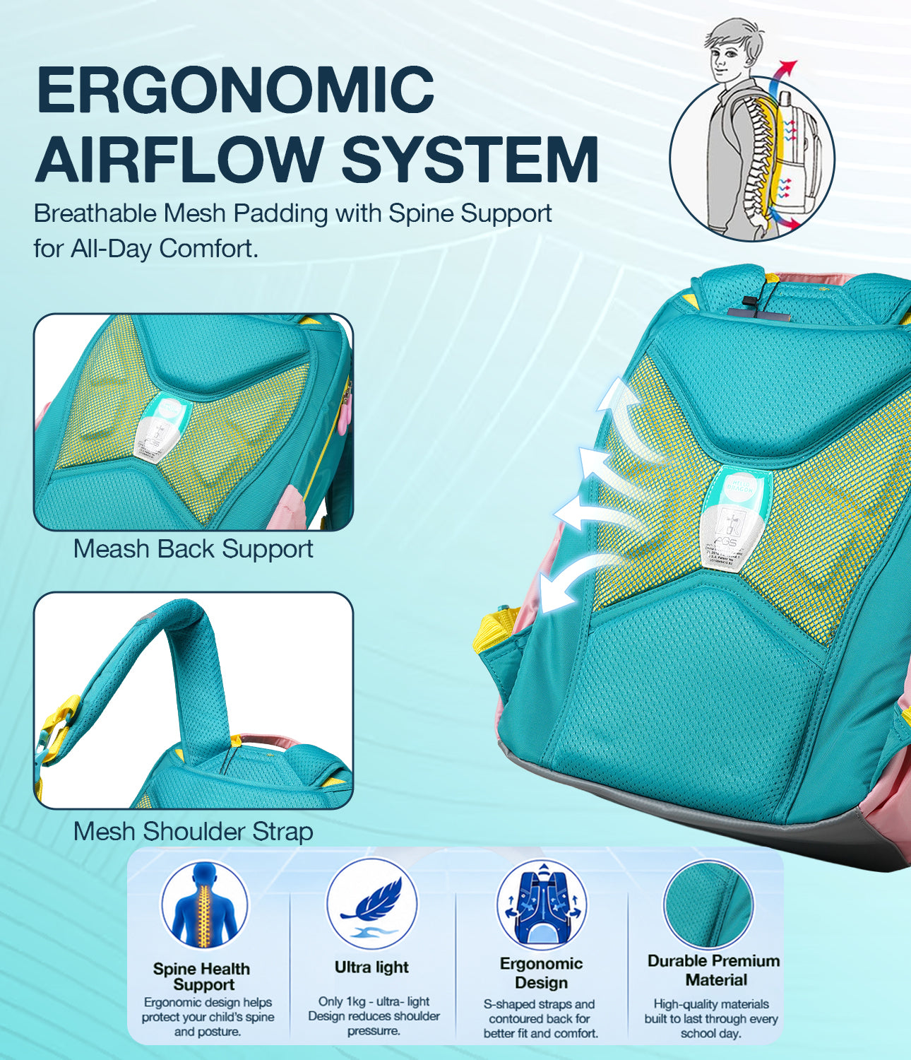 Spine support school bag