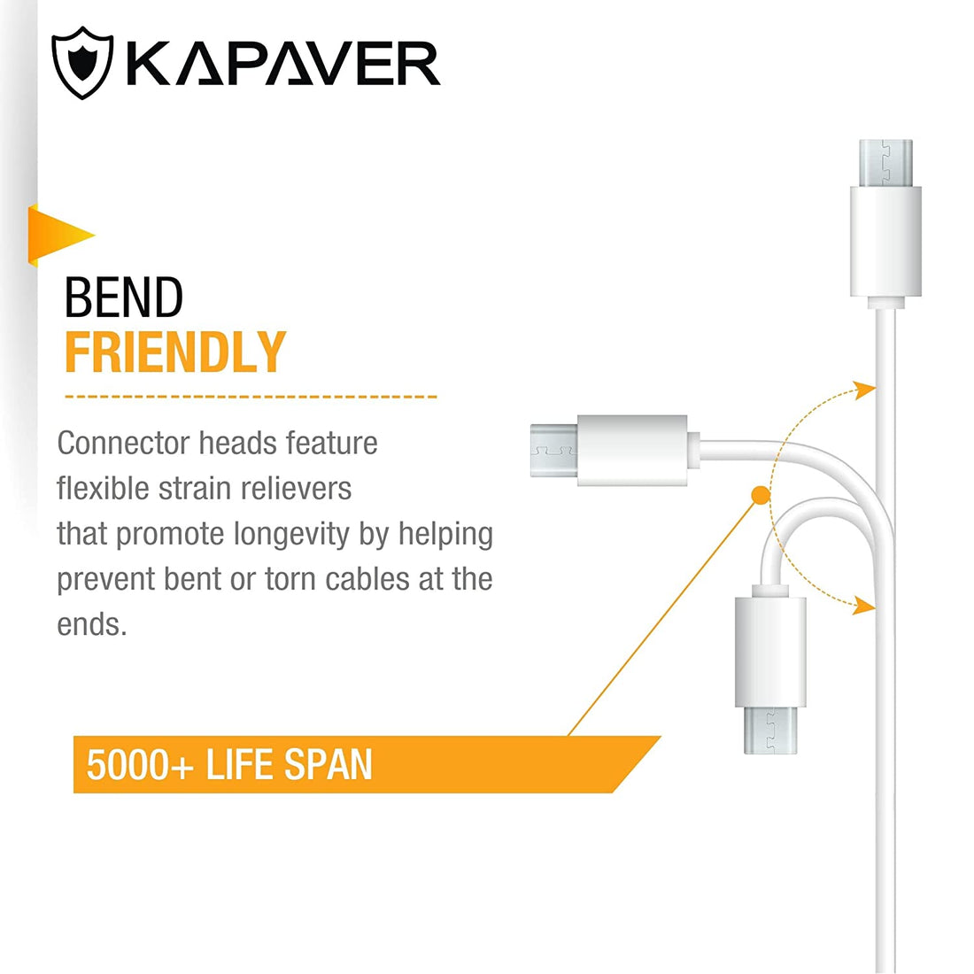 KAPAVER Micro USB Cable For Charging & Sync Data to Android Smartphones 1 meter - White