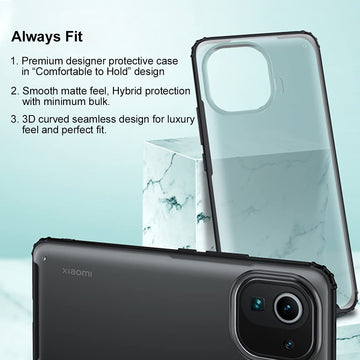 Foso(™) Rugged Frosted Semi Transparent PC with Shock Proof Bumper TPU Hybrid Slim Durable Back Case for Xiaomi Mi 11 Pro 5G (Matte Black)