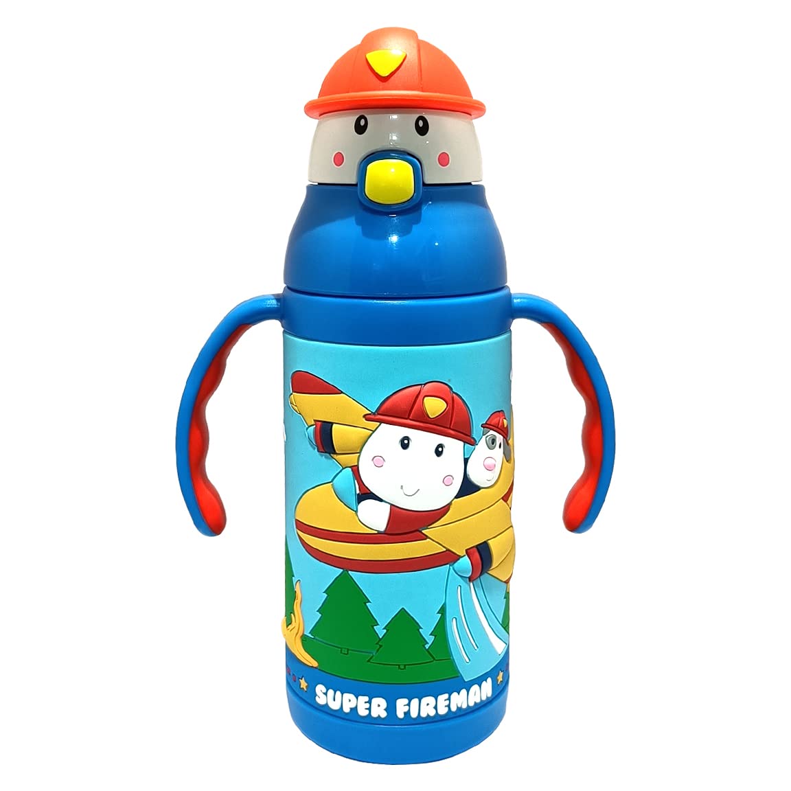 (PINKAH) Kids 3D Cap with Cartoon Design Bottle | Stainless Steel (380ML) - Pepa Blue