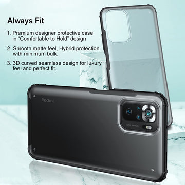 Foso(™) Rugged Frosted Semi Transparent PC with Shock Proof Bumper TPU Hybrid Slim Durable Back Case for Xiaomi Redmi Note 10 / Redmi Note 10S (Matte Black)