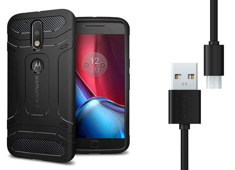 Moto G4 / G4 Plus  with USB Data Cable Back Cover Case | Rugged - Black