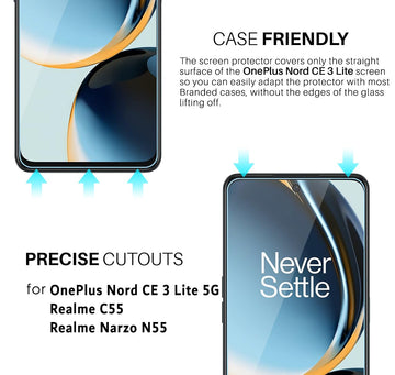 OnePlus Nord CE 3 Lite / Realme C55 / Realme Narzo N55 Tempered and Screen Protector Guard  GLaS HD - 2 Pack