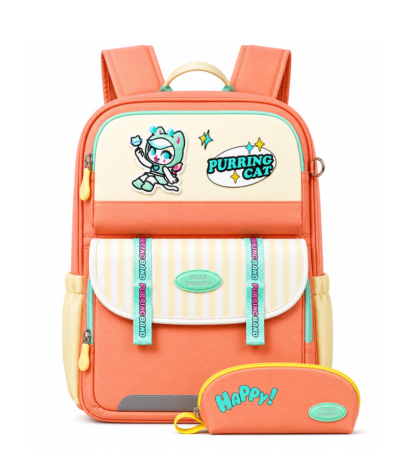 HELLO DRAGON AGS Kids School Backpack | Age 4-7Yrs - Peach (22L)