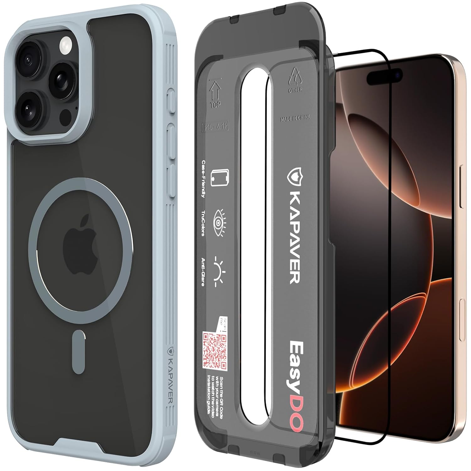 iPhone 16 Pro Max Back Cover Case With Glass | Mag-X - Gray Case with Matte Glass