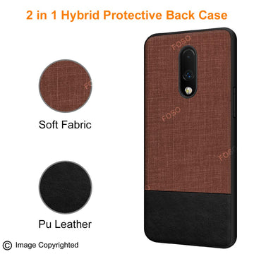 Foso  Fabric and PU Leather Hybrid Protective Back Cover Case for OnePlus 7/1+7 (Fabric with Leather TPU Brown)