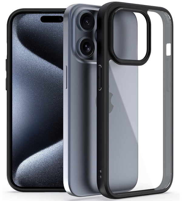 iPhone 15 Pro (FOSO) Royal Shock Proof Back Cover Case | (TPU+PC) - Black