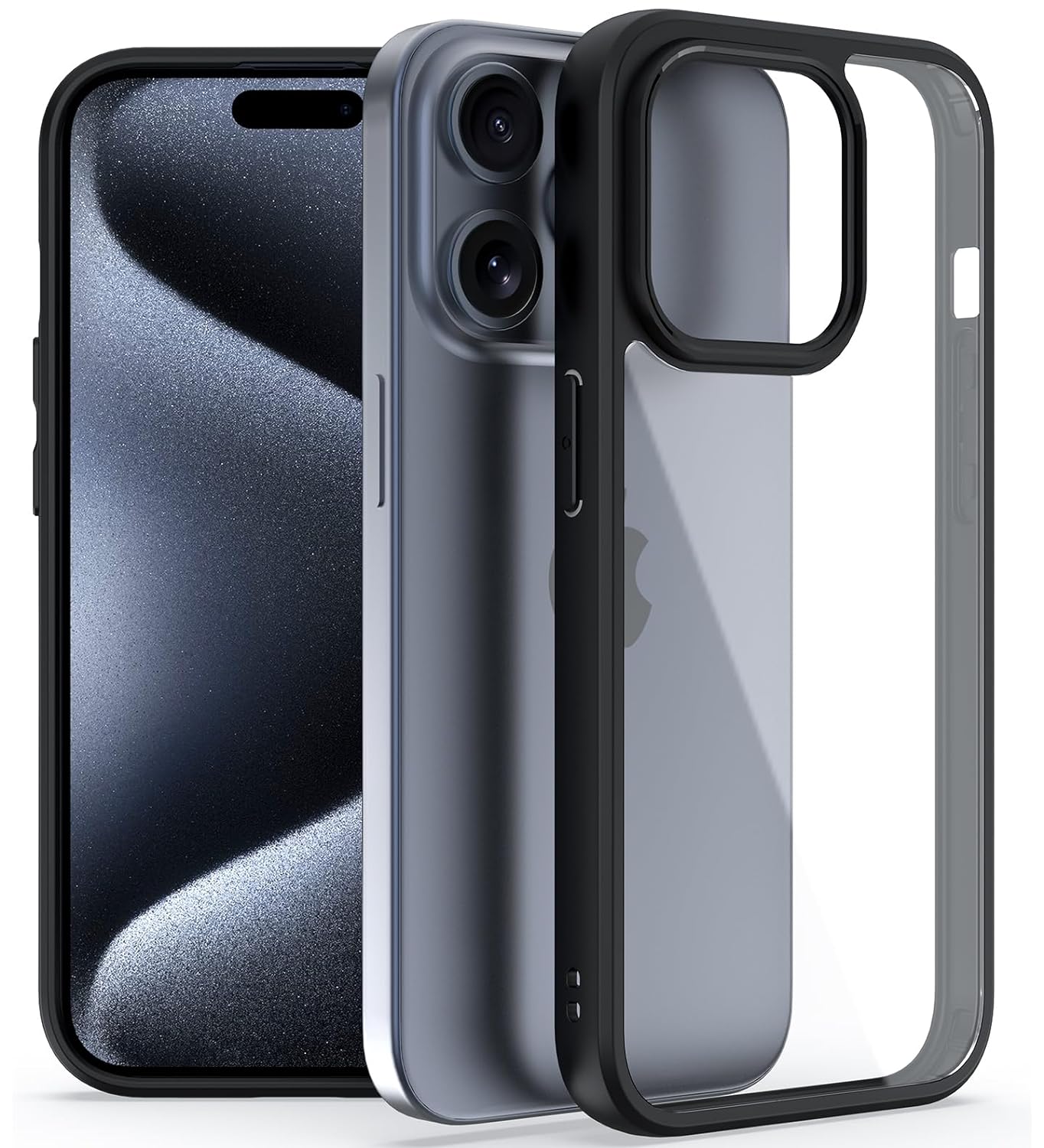 iPhone 15 Pro Max (FOSO) Royal Shock Proof Back Cover Case | (TPU+PC) - (Black)