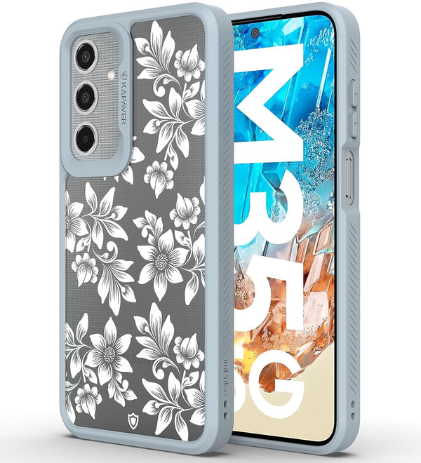 Samsung Galaxy M35 Back Cover Case | Floral White-Gray