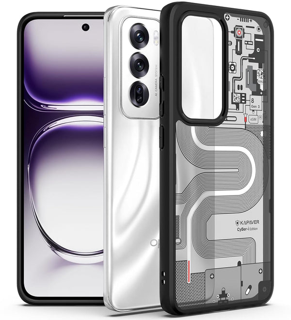 KAPAVER Cyber-i Edition Back Cover Case Compatible with Reno 12 (PC+TPU) (Cyber-i Black)