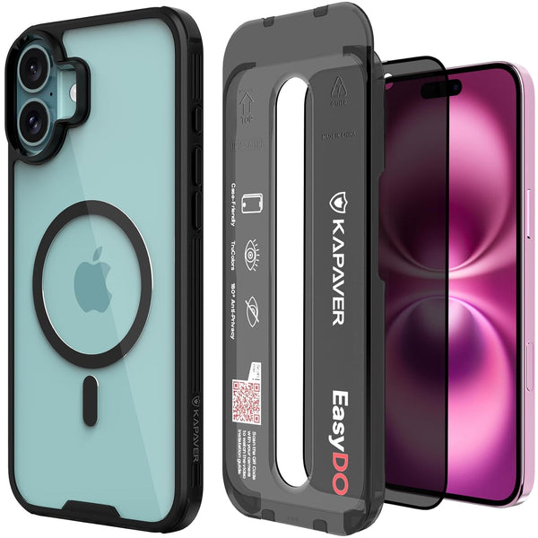 iPhone 16 Back Cover Case With Glass | Mag-X - Black Case with Privacy Glass