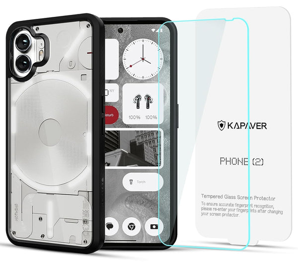 Nothing Phone 2 Impulse Back Cover Case with 1 PACK GLaS Tempered Glass Screen Protector Guard - Black