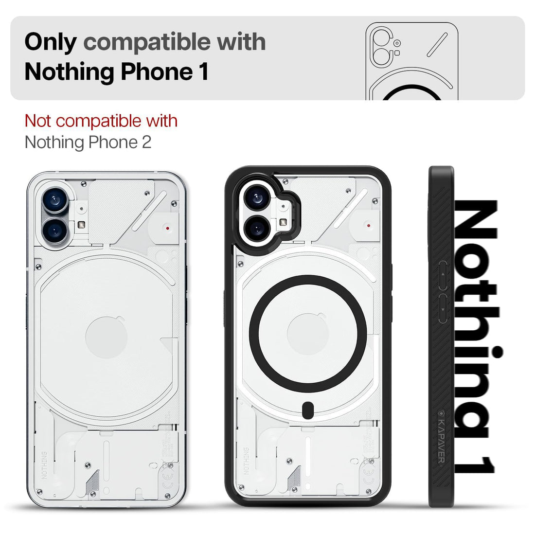 Nothing Phone 1  Back Cover Case With Glass | MagX -  Black Case with Glass