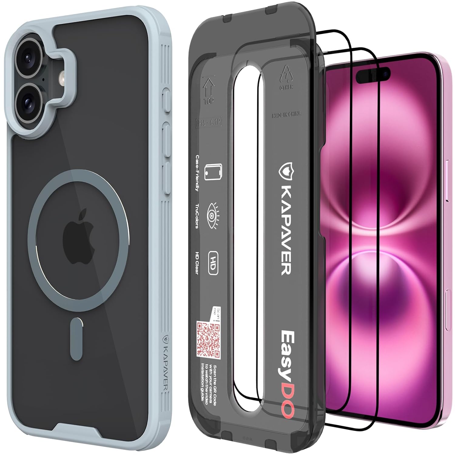 iPhone 16 Back Cover Case With Glass | Mag-X - Gray Case with Clear Glass