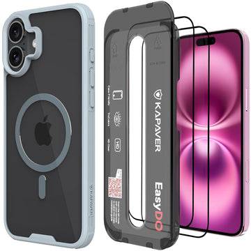 iPhone 16 Back Cover Case With Glass | Mag-X - Gray Case with Clear Glass