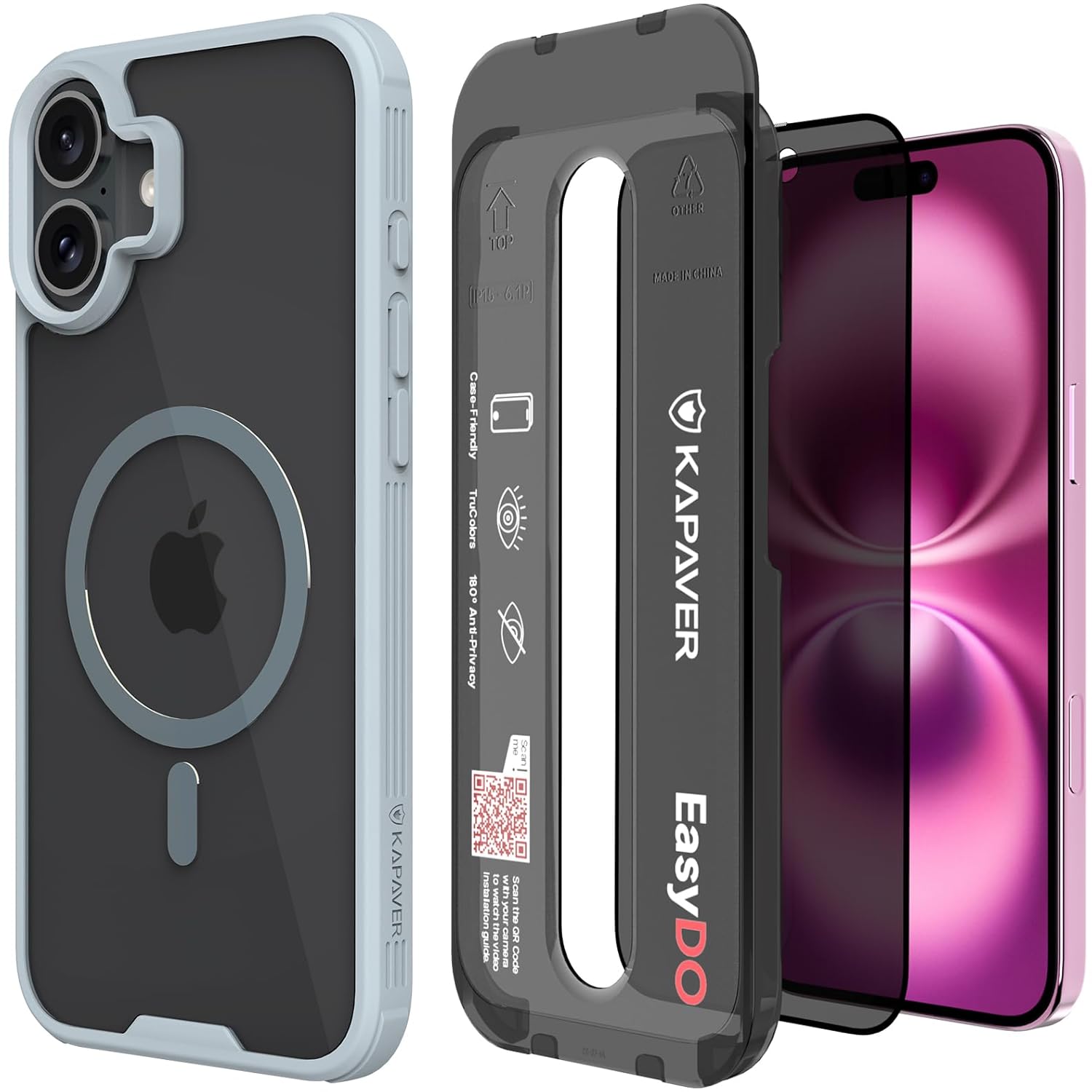 iPhone 16 Back Cover Case With Glass | Mag-X - Gray Case with Privacy Glass