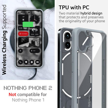 Nothing Phone 2 Impulse Back Cover Case with 1 PACK GLaS Tempered Glass Screen Protector Guard - Gray