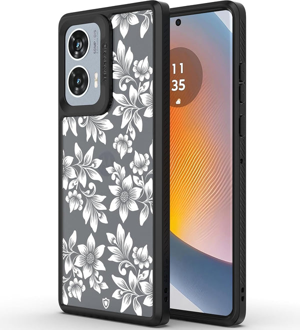 Motorola G85 5G Back Cover Case | Impulse - Black (Floral White)
