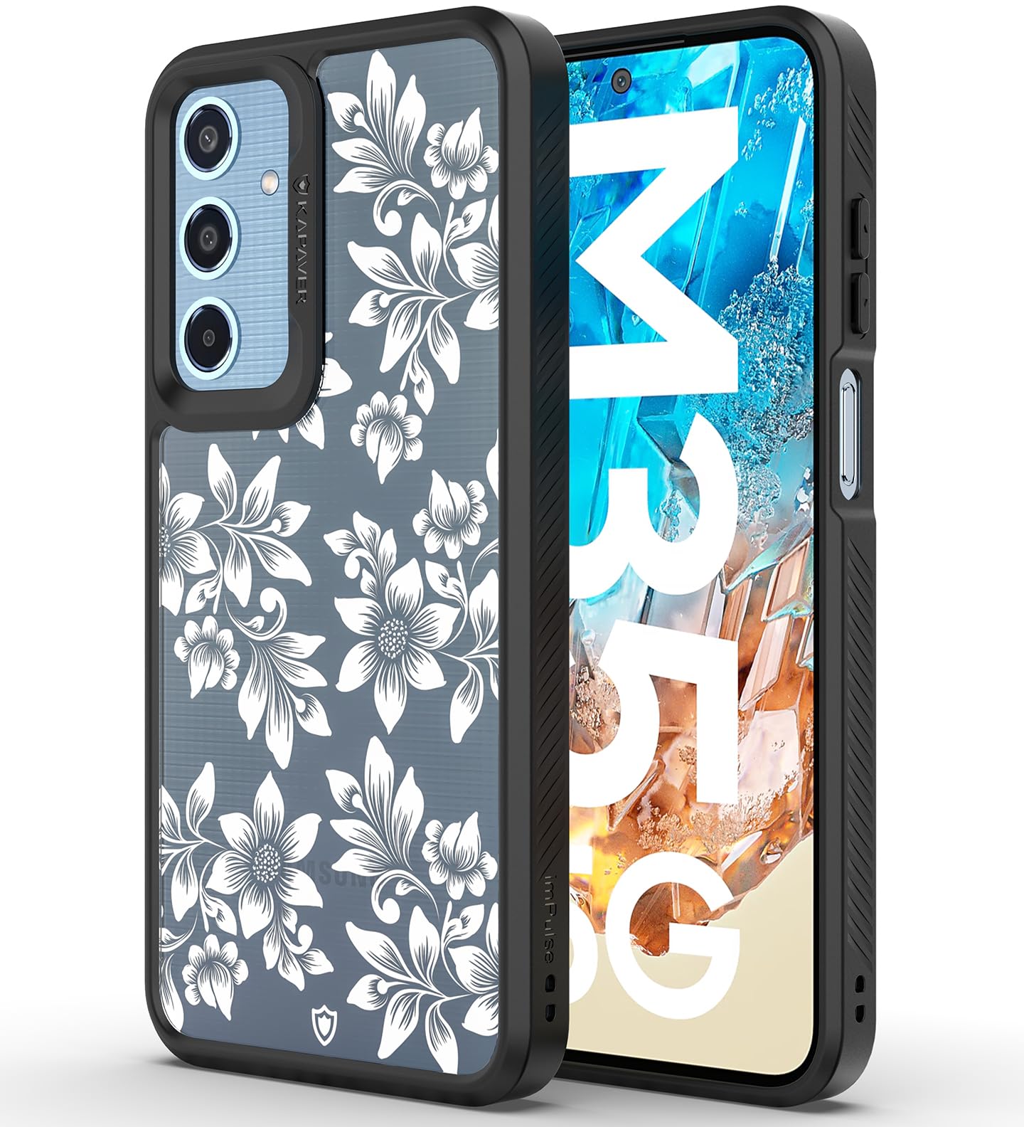 Samsung Galaxy M35 Back Cover Case | Floral White - Black