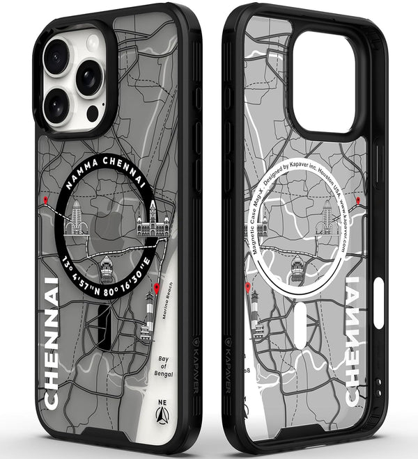 (Refurbished) iPhone 16 Pro Max Back Cover Case | GPS Edition (Namma-Chennai) Mag X - Black