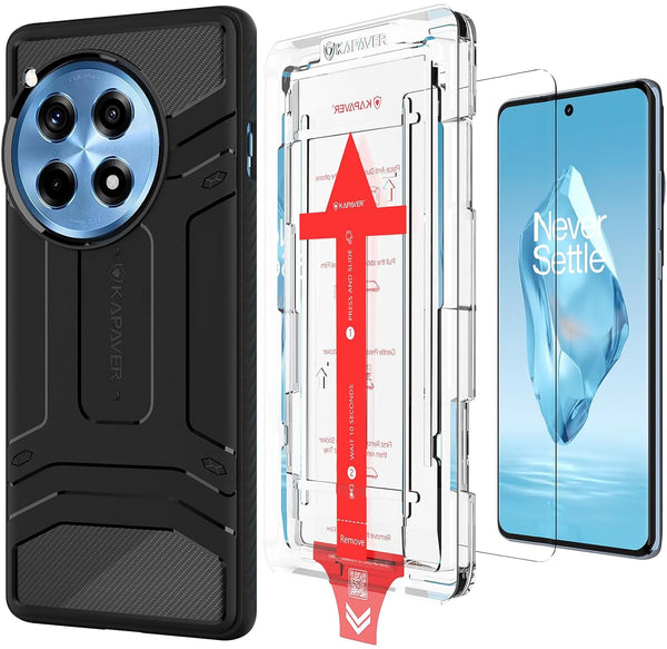 OnePlus 12R Back Cover Case With Glass |  Rugged - Black Case with Glass