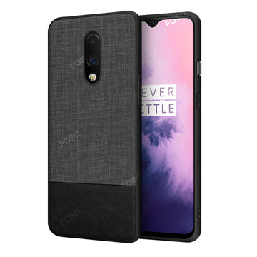 Foso  Fabric and PU Leather Hybrid Protective Back Cover Case for OnePlus 7/1+7 (Fabric with Leather TPU Black)